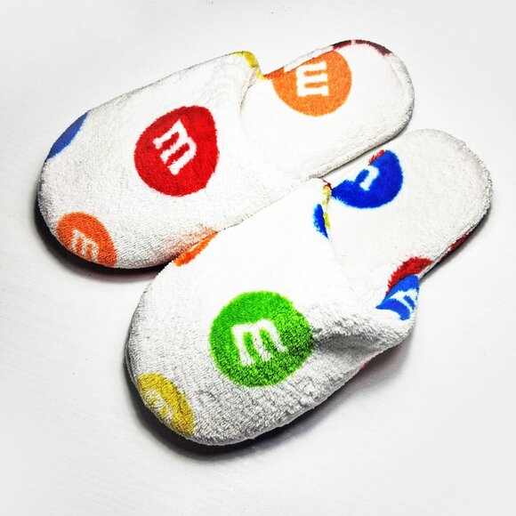 M&M Slippers Slip On Novelty Women's White Colorful Soft Trademarked - Picture 4 of 6